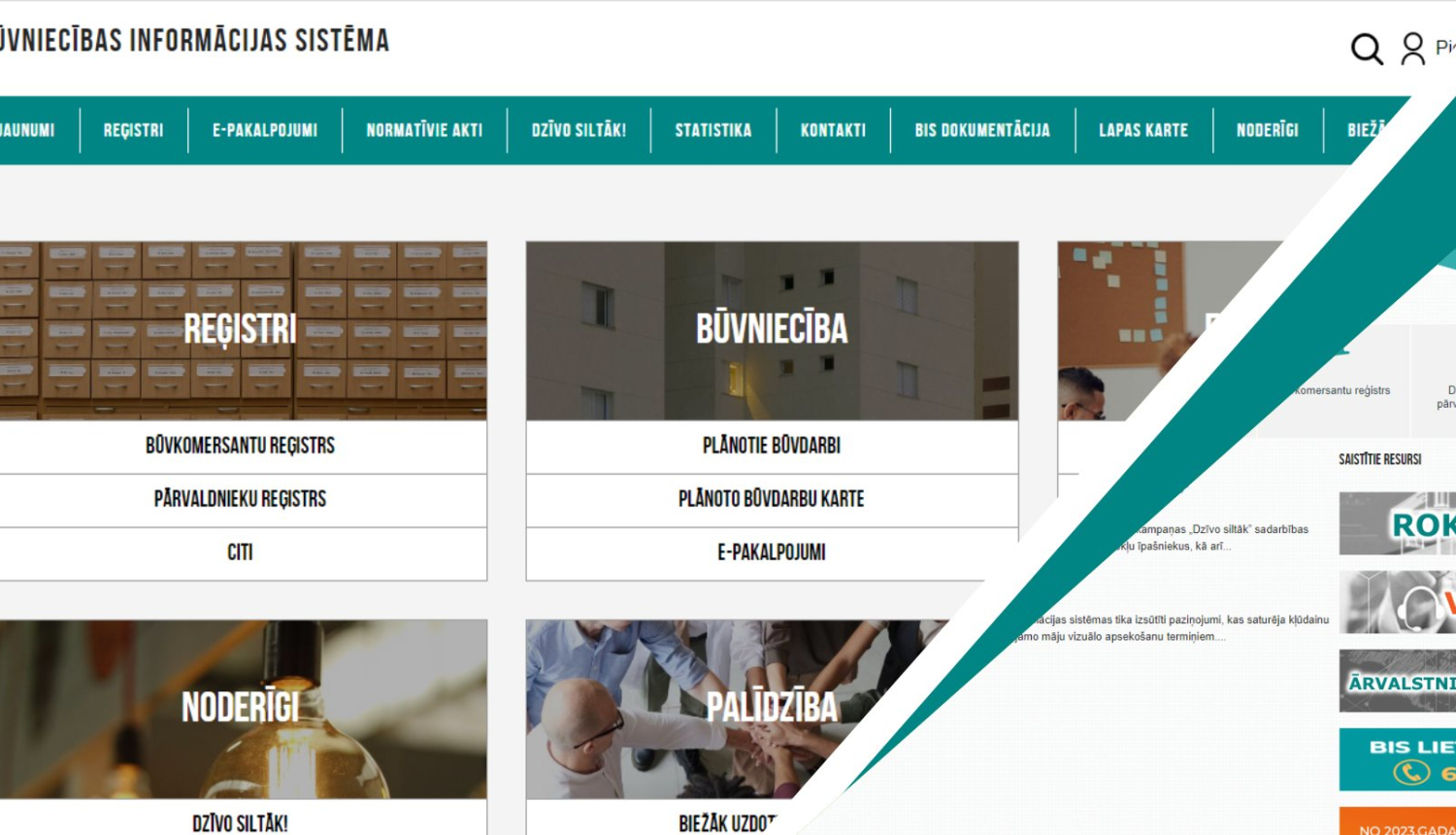 Attēls ar Būvniecības informācijas sistēmas sākumlapas skatu