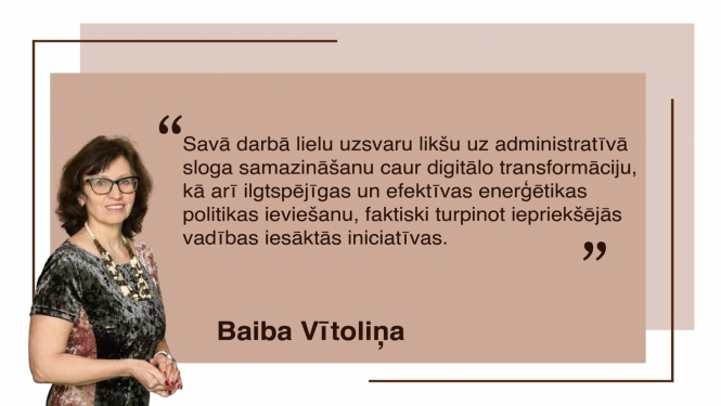 Baibas Vītoliņas foto un teksts ar galvenajām darba prioritātēm