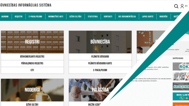 Attēls ar Būvniecības informācijas sistēmas sākumlapas skatu