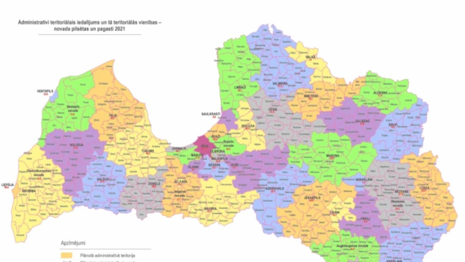 Karte ar jaunajām pašvaldībām