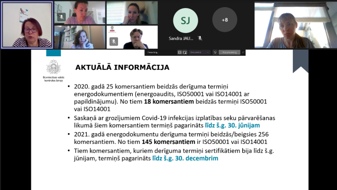 Attēls ar tiešsaistes sanāksmes prezentācijas saturu