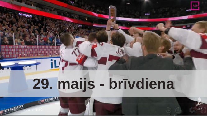 Foto ar hokejistu uzvaru un paziņojumu par brīvdienu