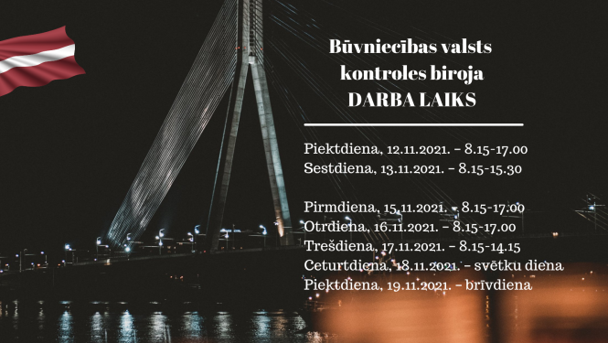 Attēls ar uz tā redzamu BVKB darba laiku novembra svētku nedēļās