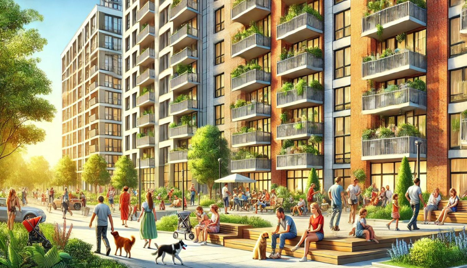 Daudzstāvu māja un tās pagalms