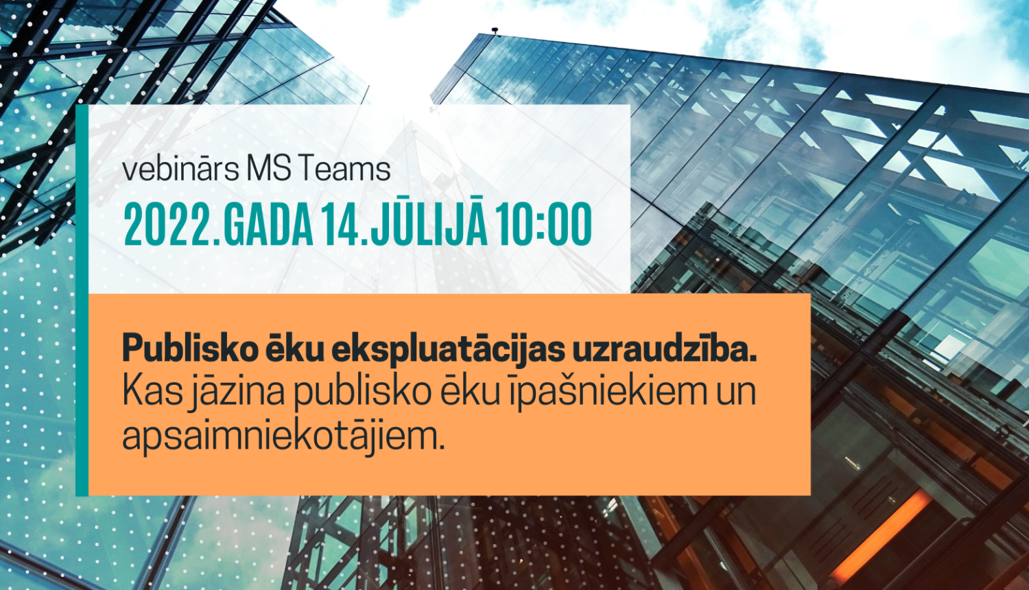 Foto ar ēku un uz tā teksts par vebināru