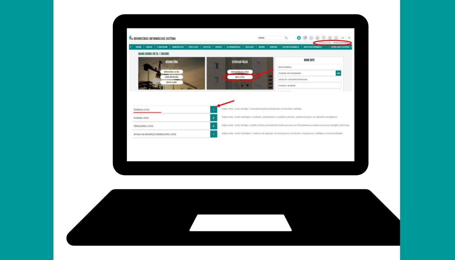 Dators ar norādi uz BIS mājas lietu