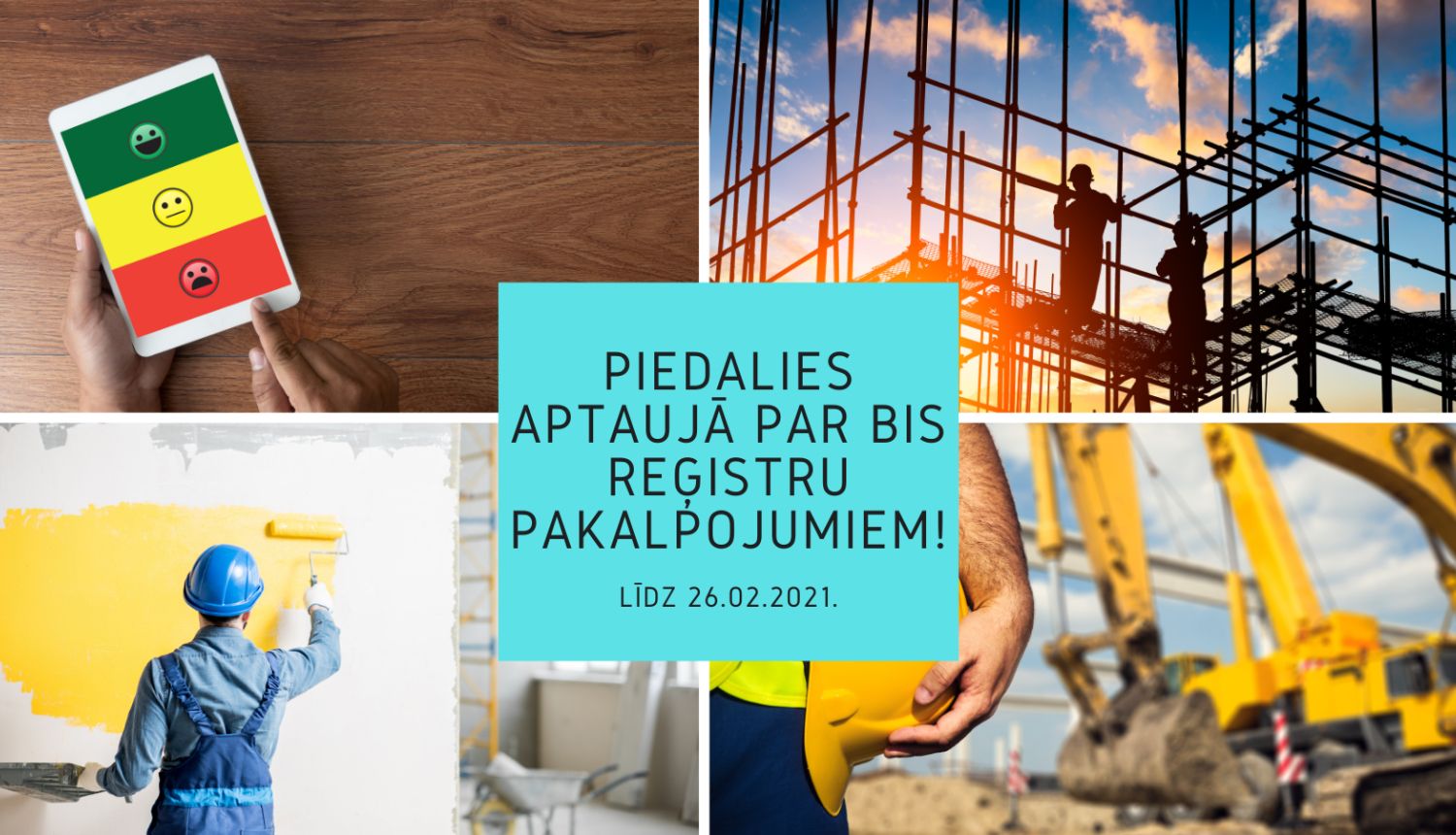 Attēlu kolāža ar būvniecības darbiem