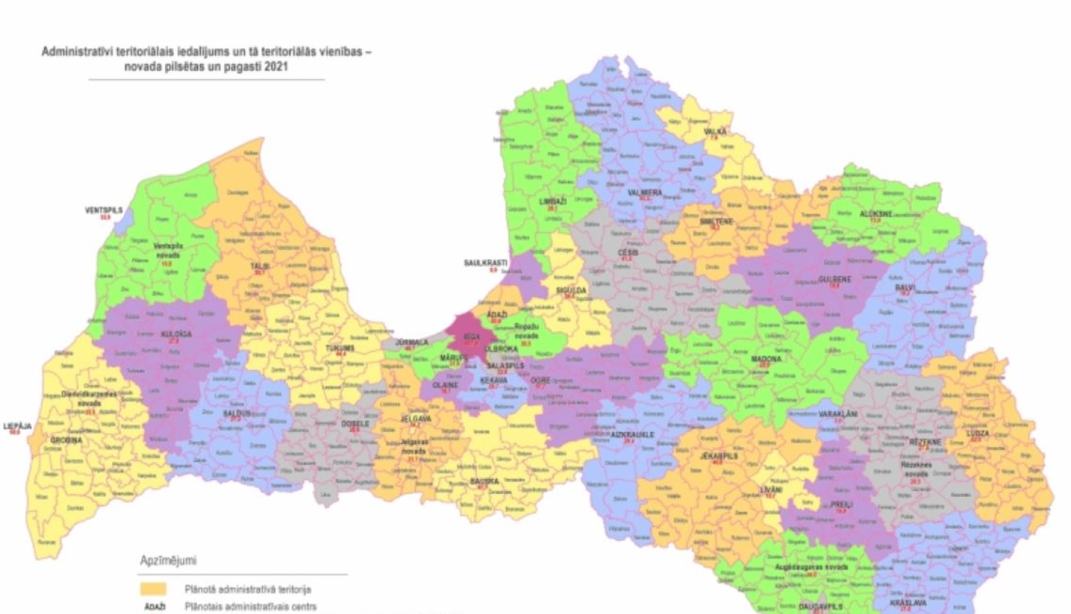 Karte ar jaunajām pašvaldībām