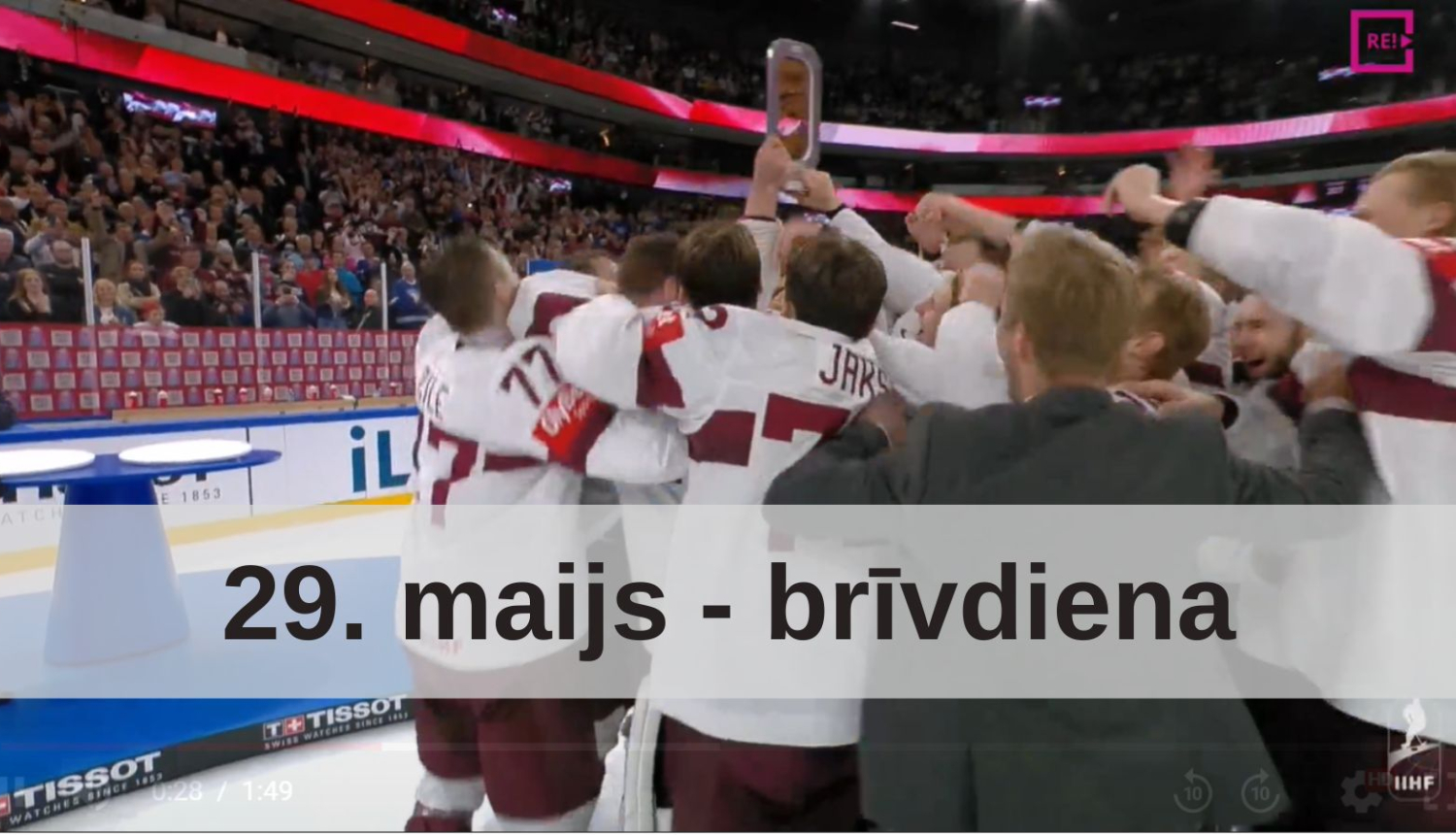 Foto ar hokejistu uzvaru un paziņojumu par brīvdienu