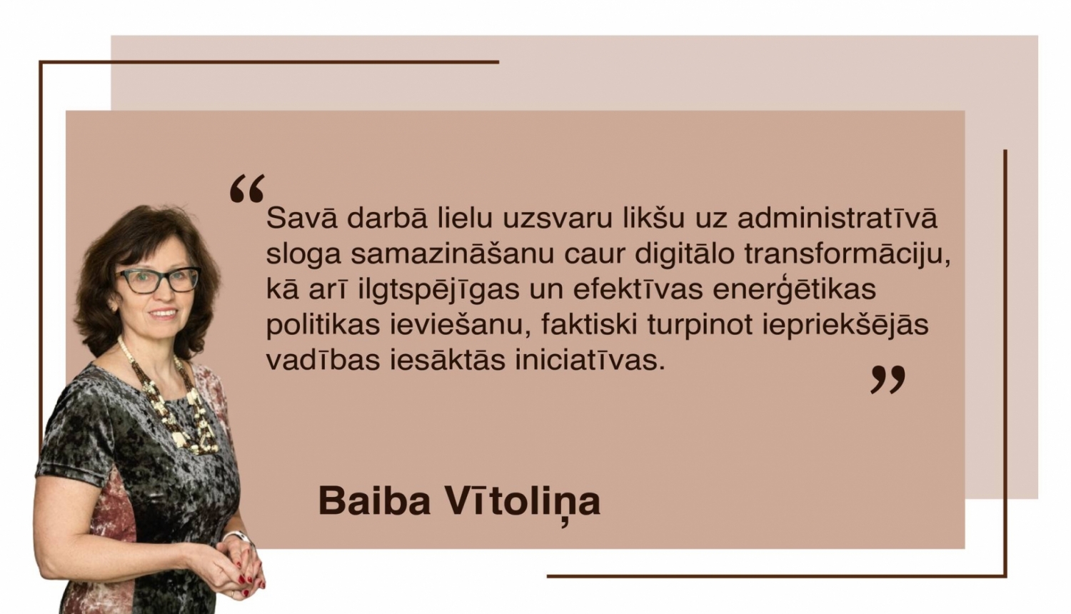 Baibas Vītoliņas foto un teksts ar galvenajām darba prioritātēm