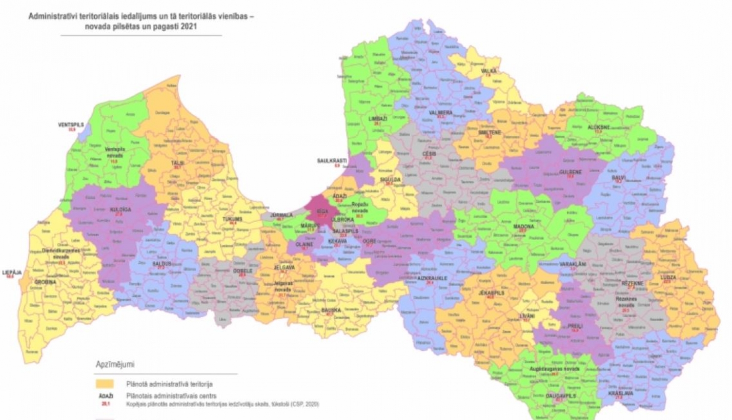 Karte ar jaunajām pašvaldībām