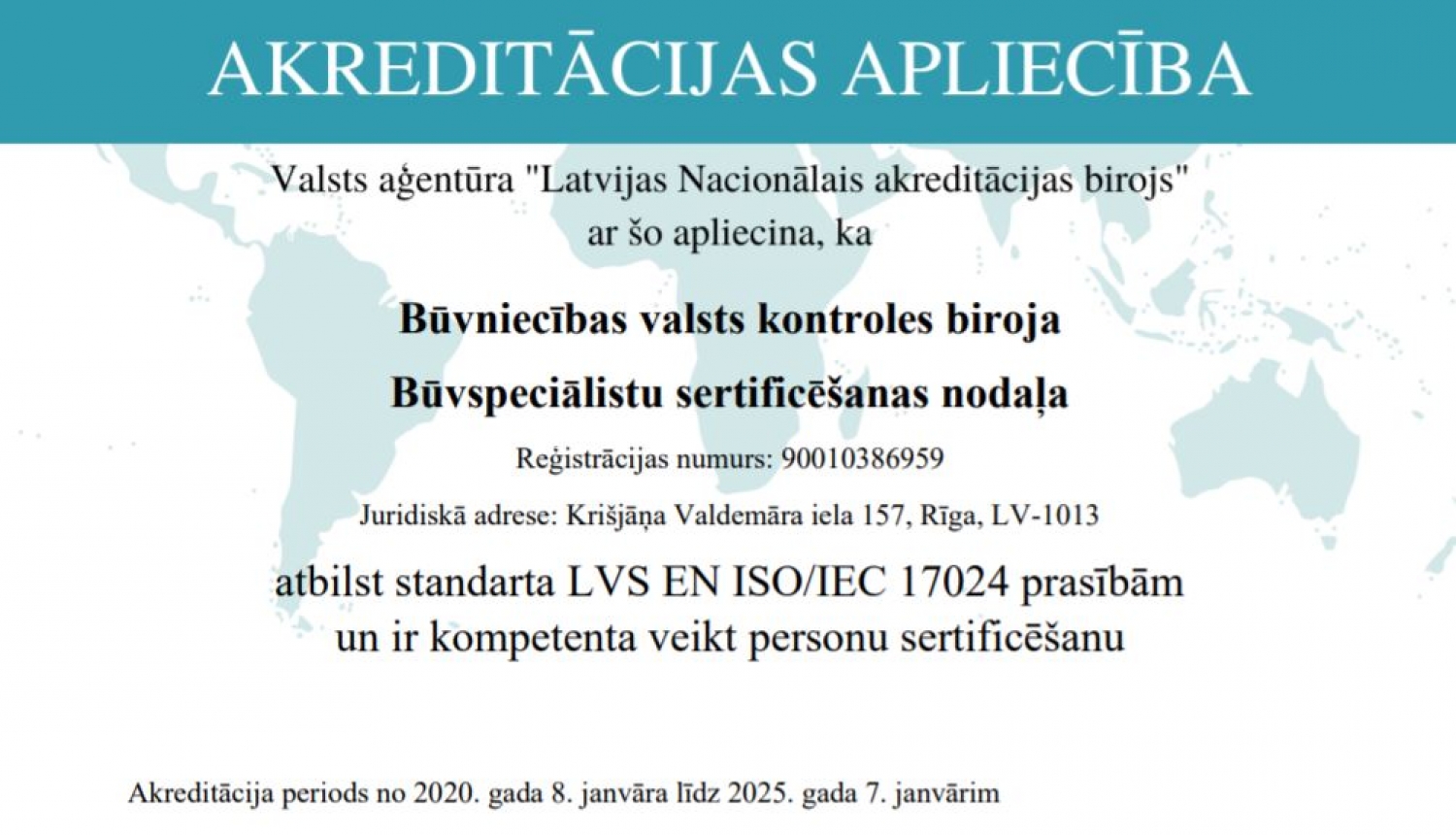 Izvilkums no akreditācijas apliecības